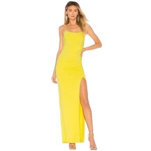 Lovers + Friends Kiki Maxi Dress Ruched Side High Slit Bright‎ Yellow Large
